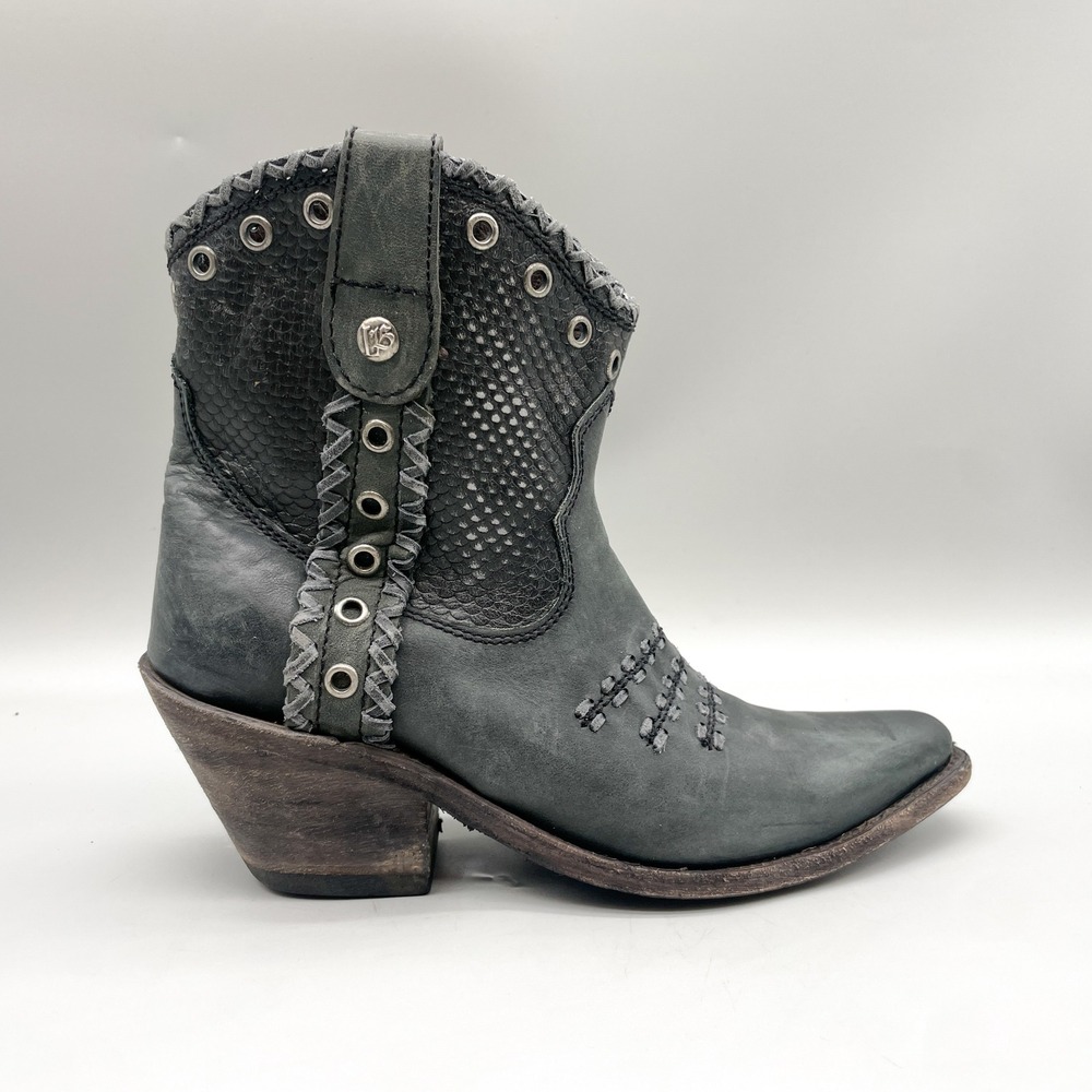 Liberty Black Womens 7 Western Cowboy Boot Grey Snake Leather Rocker Grunge Moto